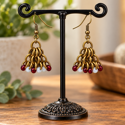 Gold-Toned Red & White Chandelier Earrings