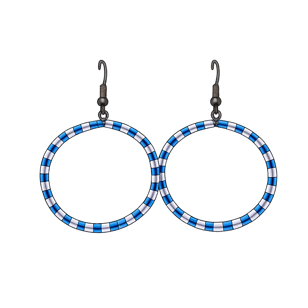 Handmade Blue Beaded Hoop Earrings