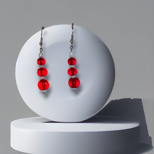 Red Bead Dangle Earrings