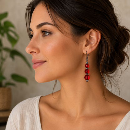 Red Bead Dangle Earrings
