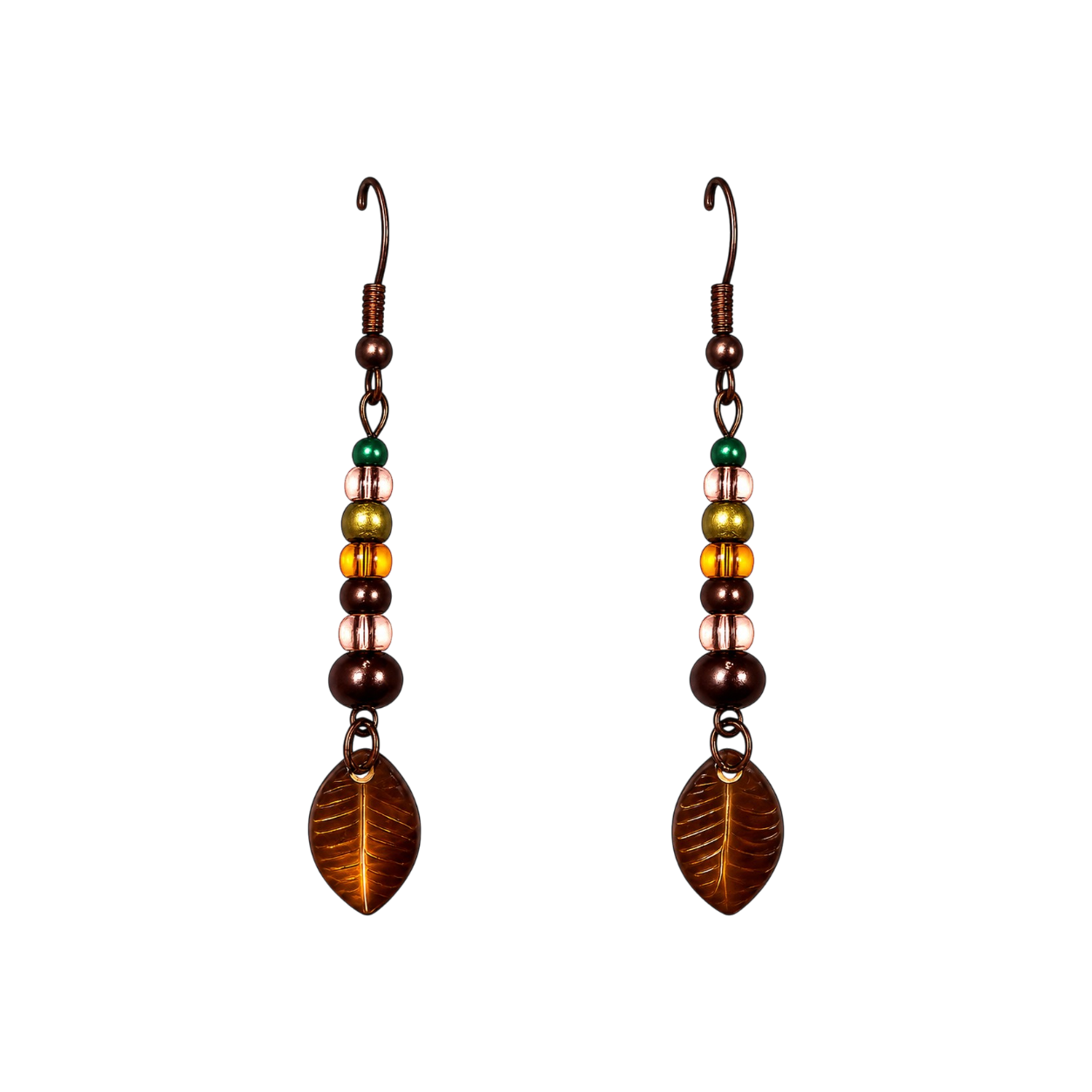 Handcrafted Beaded Leaf Dangle Earrings