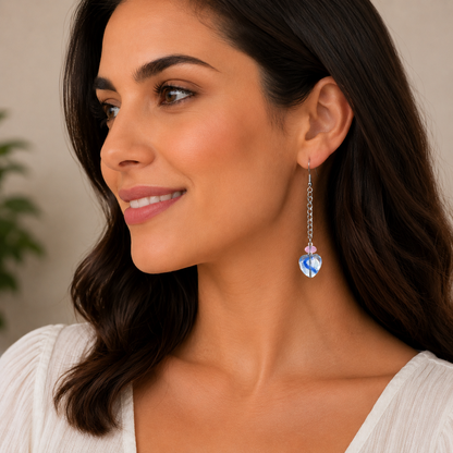 Blue Swirl Heart Dangle Earrings