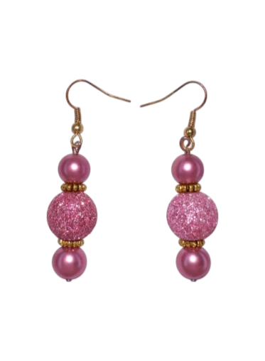 Pink Sparkle Beaded Dangle Earrings