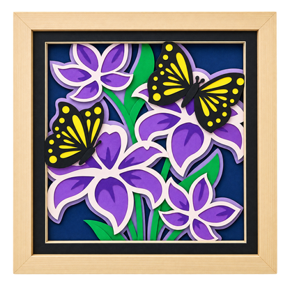 Purple Floral Butterfly Layered Shadowbox