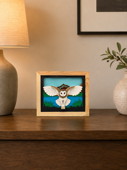 Handcrafted 3D Layered Paper Art Owl Shadow Box