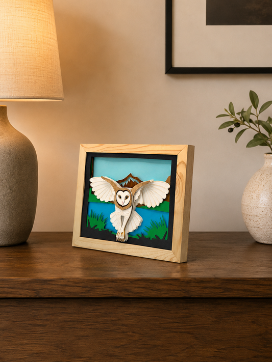 Handcrafted 3D Layered Paper Art Owl Shadow Box