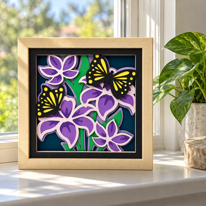 Purple Floral Butterfly Layered Shadowbox
