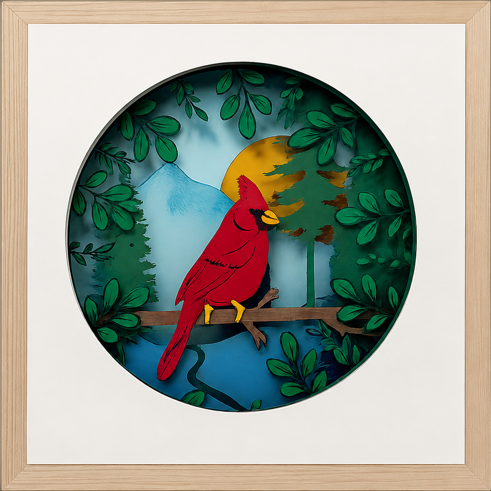 Layered Cardinal Paper Shadow Box