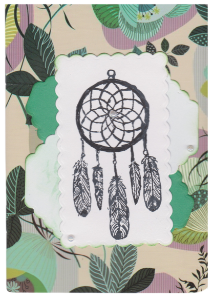 Handmade Dreamcatcher Mini Notebook | Stamped Botanical Notepad 3.5" x 5"