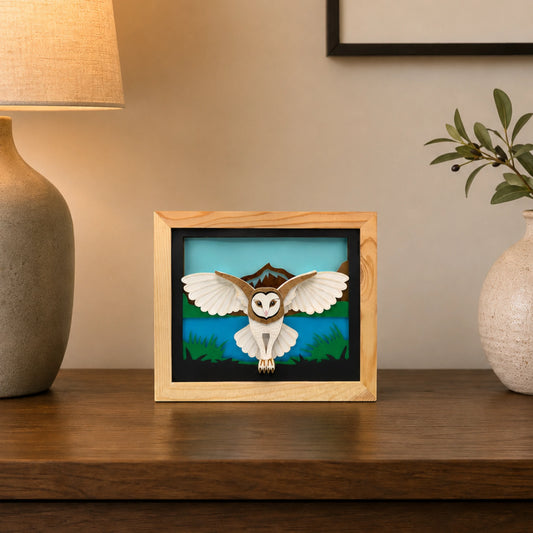 Handcrafted 3D Layered Paper Art Owl Shadow Box