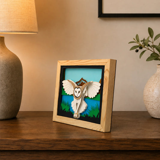 Handcrafted 3D Layered Paper Art Owl Shadow Box