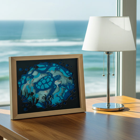 Handcrafted 3D Sea Turtle Shadowbox | Layered Paper Ocean Art